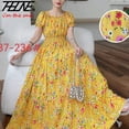 thumbnail image 4 of JUNWELL Robe Vestidos Maxi Longue Robe Femmes Été Vêtements Indiens Bohème Coton Lin Floral Manches Courtes Style Coréen Décontracté, 4 of 6