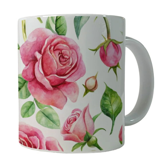 Pink Roses Flowers Watercolor 11oz Ceramic Coffee Mug