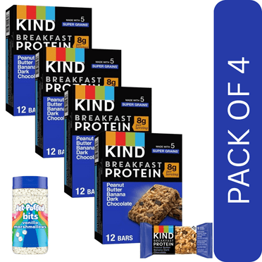 4 Pack Of KIND Breakfast Protein Bars, Peanut Butter Banana Dark Chocolate, Gluten Free, 1.76 oz, 12 Count, With Marshmellow By Value Nest
