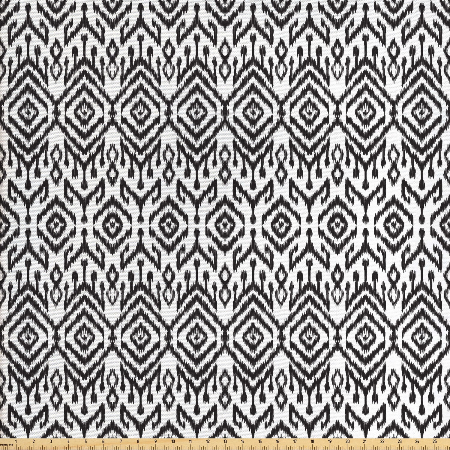 Black and White Fabric by The Yard, Monochrome Ikat Pattern Bohemian