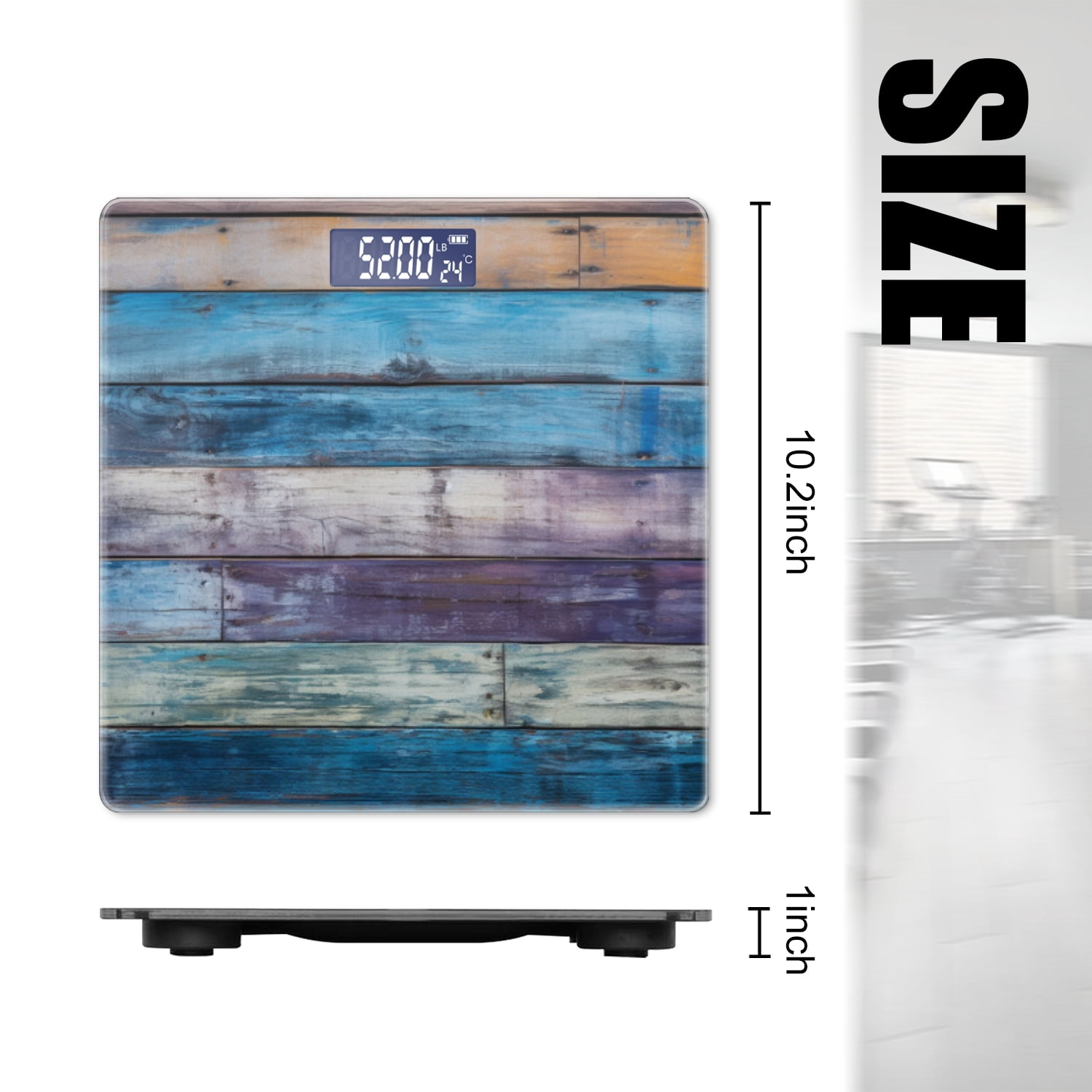 High Precision Body Weight Scale Smart Bathroom Scales with Large LCD Display(400lbs),Decorative for Bedroom-Colorful Wooden Wall Background