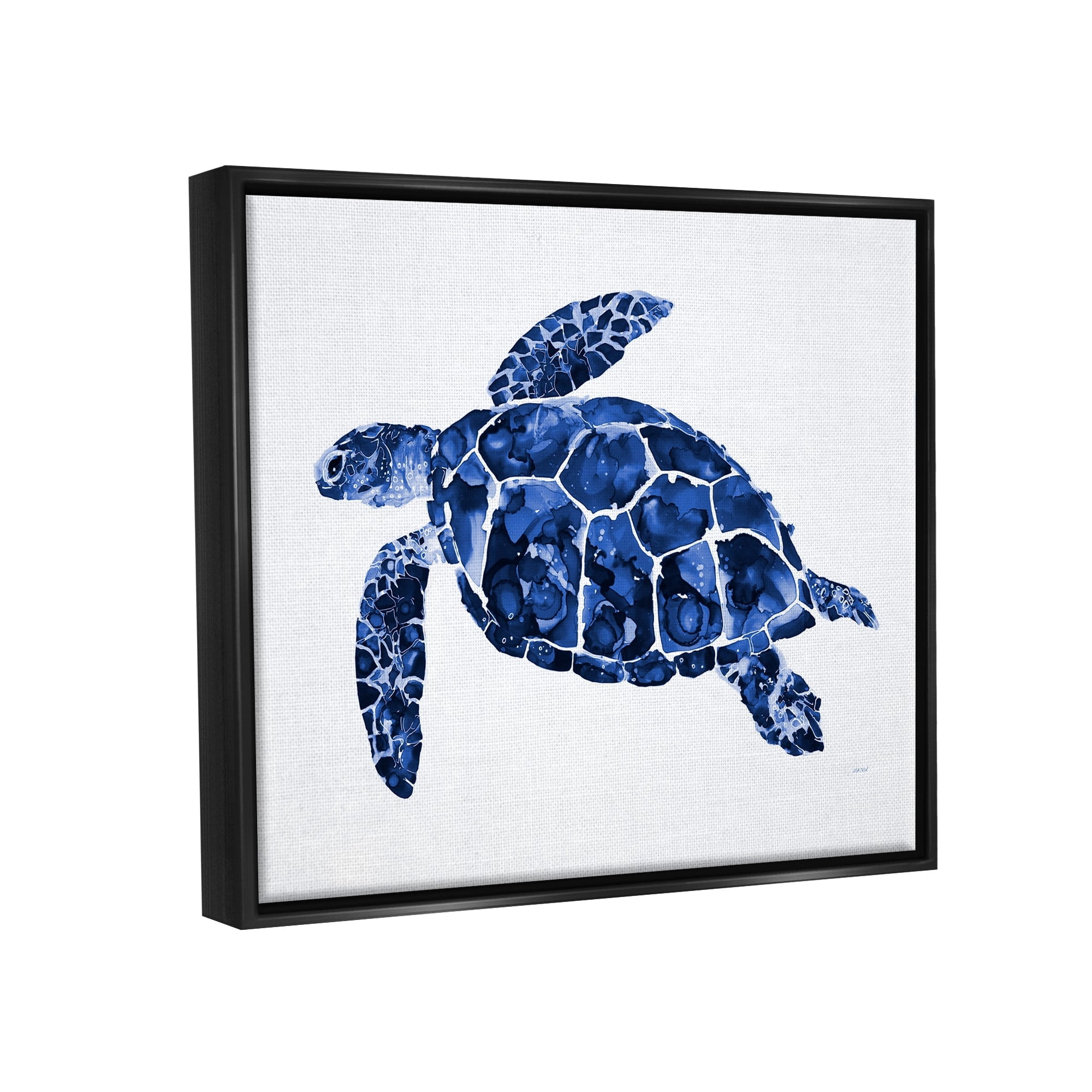 Stupell Industries Blue Speckled Sea Turtle Marine Animal Illustration Painting Jet Black Floating Framed Canvas Print Wall Art, Design by Patti Mann