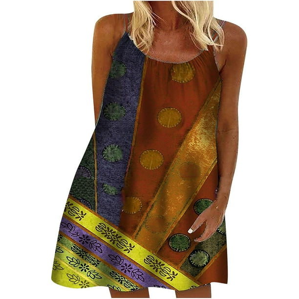 Vestido HUOGUO de verano para mujer, estampado, casual, sin mangas