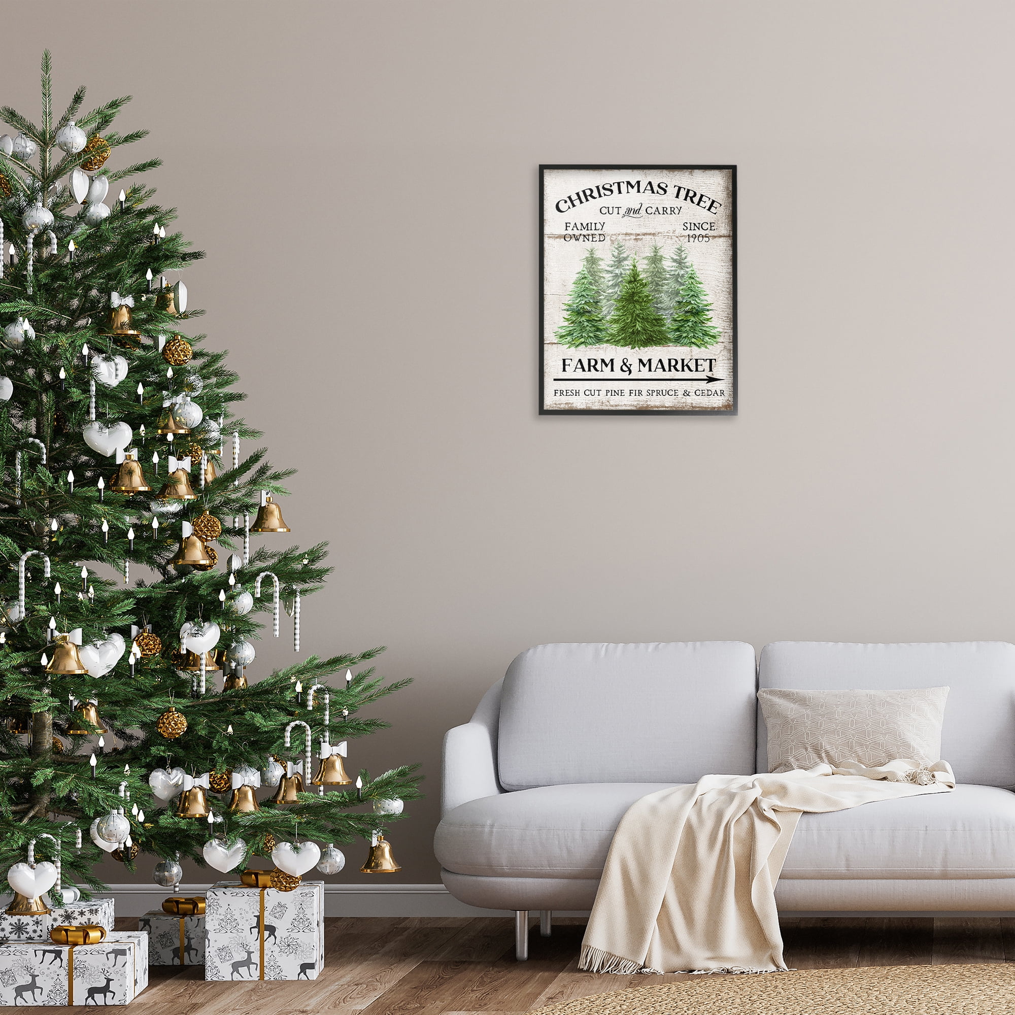 Stupell Industries Farm Market Christmas Trees Holiday Painting Black Framed Art Prints Wall Art, 24 x 30