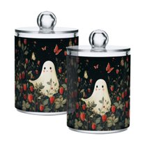 Yayeee 2 Pack Qtip Holder Bathroom Cotton Swab Canister with Lid Clear Dispenser Set, Happy Ghost