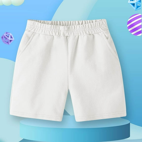 Amidoa Girl Shorts Solid Color Elastic Waist Summer Baggy Casual Shorts,White,130