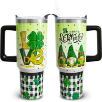 40 oz St Patricks Day Tumblers with Handle and Straw, Irish Gnome Shamrock 40oz Stainless Steel Vacuum Insulated Travel Coffee Mug Cup Water Bottle, St Patricks Day Stuff Accessories Gifts for Women
