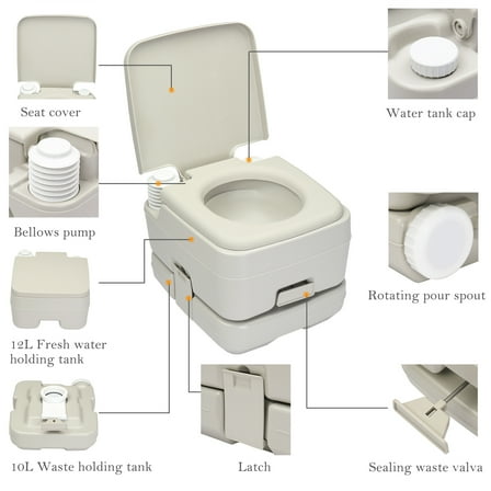 Portable Toilet 10L Portable Removable Flush Travel Camping Outdoor Toilet with Double Outlet