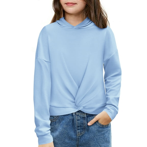 Oudiya Hoodies for Teen Girls Twist Front Tie Dye Hooded Sweatshirt Casual Long Sleeve Tops Clothes for 5-13 Years