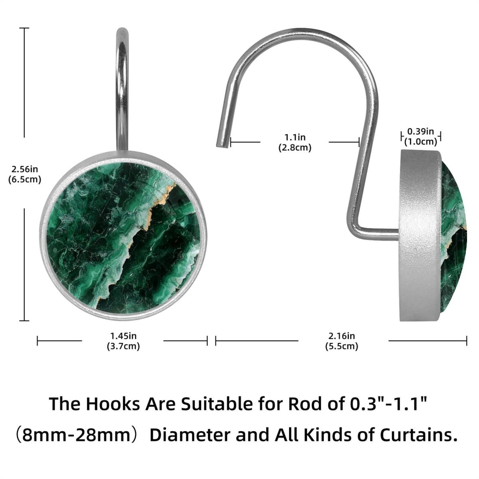 HemaKayy 12 Pcs Shower Curtain Hooks Bathroom Decorative Accessories Emerald Marble Green