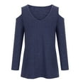 thumbnail image 4 of Annhoo Off the Shoulder Tops for Women Long Sleeve V Neck Fall Shirts Casual Comfy Solid Color Dressy Blouses, 4 of 8