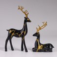 thumbnail image 6 of 2Pcs Christmas Reindeer Figurines, Resin Elk Sculpture Miniature Figurine Xmas Deer Statue Artificial Animal Crafts Home Decoration Ornament (Black A), 6 of 8