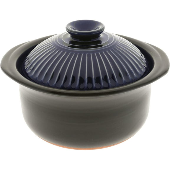 Kotobuki 190-808 Earthenware Rice Cooker with Matte and Cobalt Blue Spoke, Black