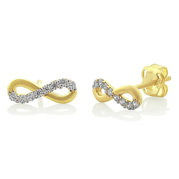 VINALI 14K Solid Yellow Gold Cz Womens Small Infinity Stud Earrings - 0.33in