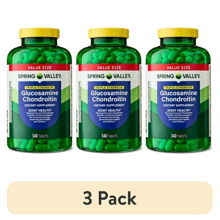(3 pack) Spring Valley Triple Strength Glucosamine Chondroitin Dietary Supplement Tablets for Joint Health, 340 Count