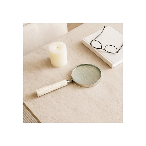 Decorative Magnifying Glass with Resin Handle for Home Decor - Elegant Office Desk Accessory, Living Room, or Shelf Display - Ornament for Coffee Table Decor or Entryway - 1", Ivory & White
