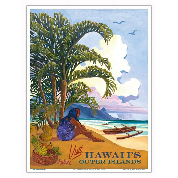 Visit Hawaii’s Outer Islands - Vintage Hawaiian Travel Poster by Rick Sharp - Master Art Print (Unframed) 9in x 12in