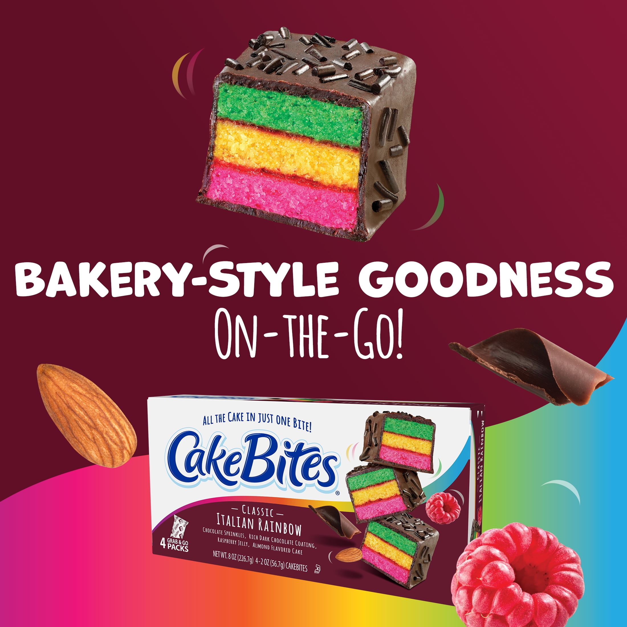 CakeBites Classic Italian Rainbow 4 Grab & Go Cakes, Family Pack