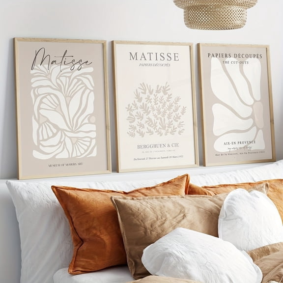 Set of 3 Bohemian Neutral Beige Botanical Canvas Wall Art Print, Grey Beige Print, Minimalist Poster, Floral Wall Art, Artwork Gift for Bedroom Living Room Hallway, Wall Art, Wall Decor, Summer Deco