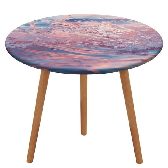 Water Splash Ripple Round Fitted Tablecloth with Flannel Backing Elastic Table Cloth Waterproof Oil-Proof Plastic Table Cover Table Up 40"-54" Diameter)