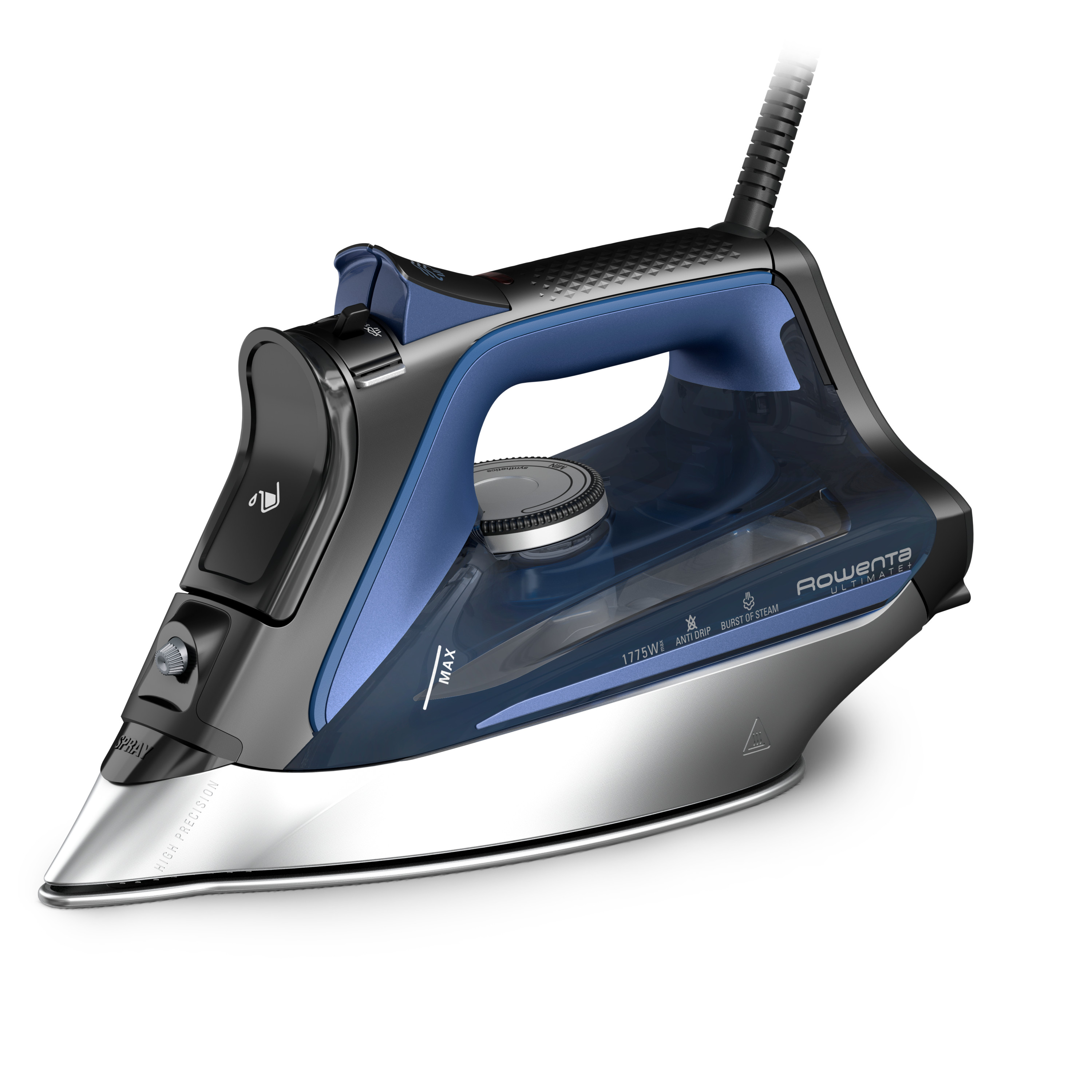 Rowenta Ultimate+ Steam Iron for Clothes, Powerful 1775W, Vertical Steam, Auto-Off, Black & Blue, DW8350U1