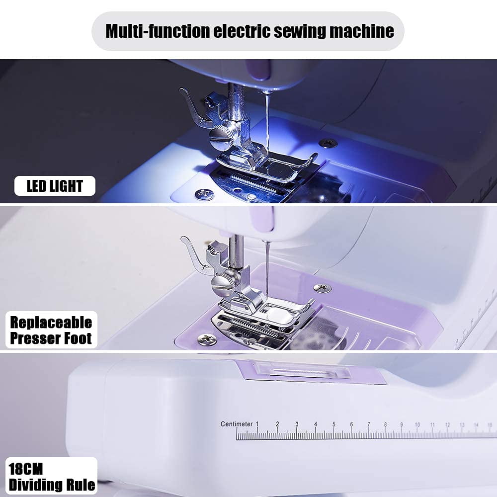 Portable Sewing Machine, 12 Stitches Mini Sewing Machine Handheld Electric Sew Machines for Beginners Kids with LED Light,White