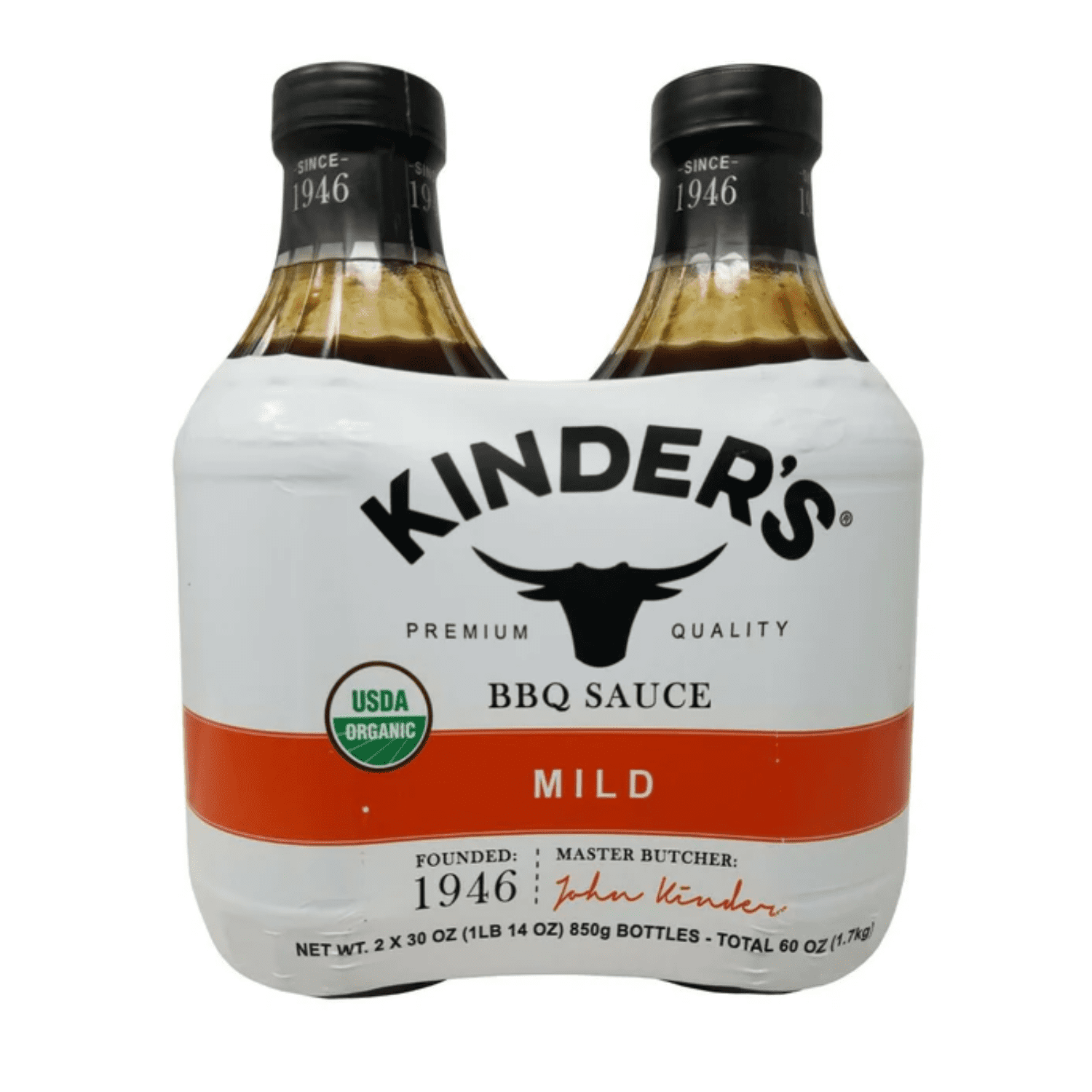 Kinder's Organic Mild BBQ Sauce 30oz Bottle Thick Slightly Sweet