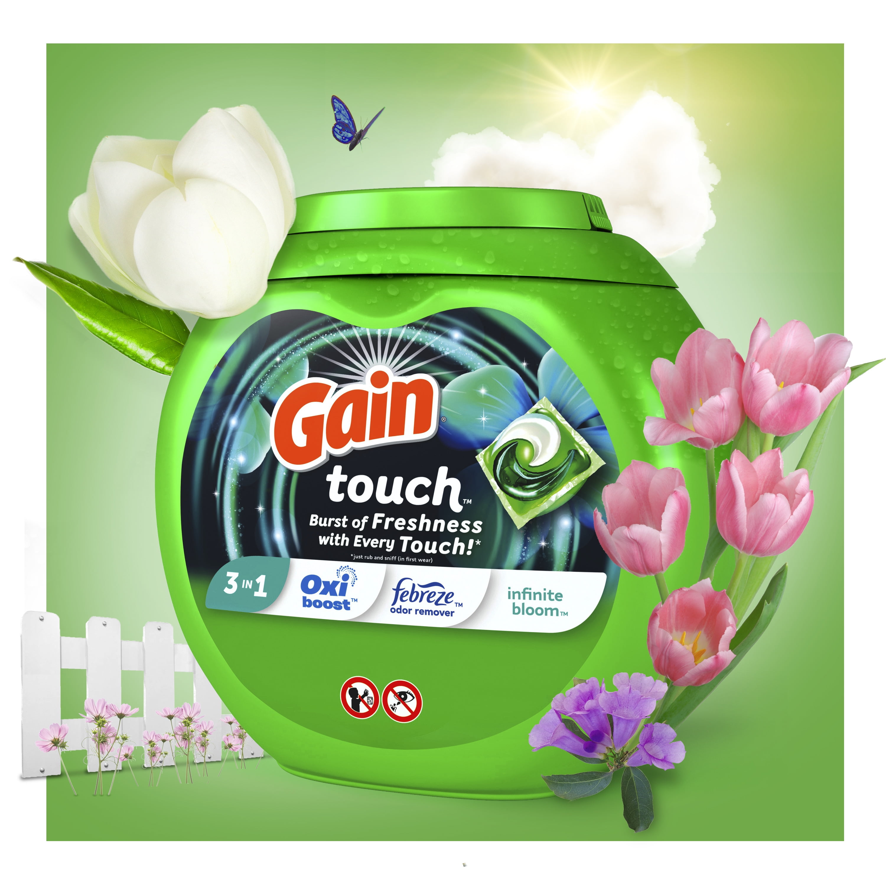 Gain Touch Flings Laundry Detergent Soap Pacs, 31 Ct, Infinite Bloom