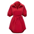 thumbnail image 4 of CAROOTU Robe Chemise Col en V Manches Amples Décontractées Couleur Unie Jupe de Base pour Filles, 4 of 7