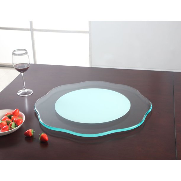 Chintaly 24 in. Flower Shaped Round Glass Rotating Tray