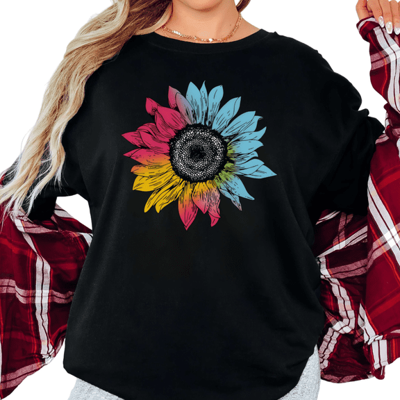 UNISHE Women's Rainbow Tie-Dye Sunflower Graphic Short Sleeve T-Shirt Comfortable Cotton Crewneck Top