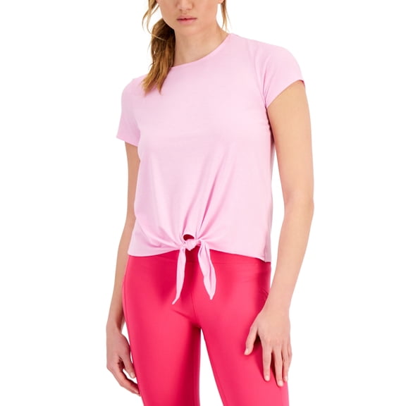 ID Ideology Womens Knot Front T-Shirt Pink Stone S