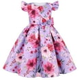 thumbnail image 1 of Ventes de Liquidation d'Été Iumwxz Robes de Princesse Rétro à Ourlet Grand Plissé avec Fermeture Éclair et Nœud Robe à Col Rond Imprimé Floral Manches à Volants pour Enfants Robe Athlétique pour la Rentrée 2-8 Ans, 1 of 8