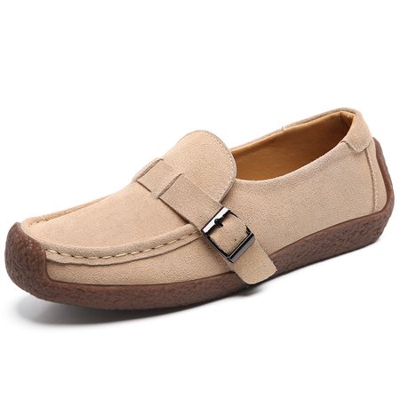 

Women‘s Flat Shoes Buckle Decor Suede Slip-on Casual Shoes