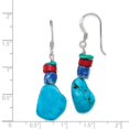 thumbnail image 2 of 925 Sterling Silver Shepherd hook Red Simulated Coral Howlite Lapis and Simulated Turquoise Long Drop Dangle Earrings -, 2 of 2