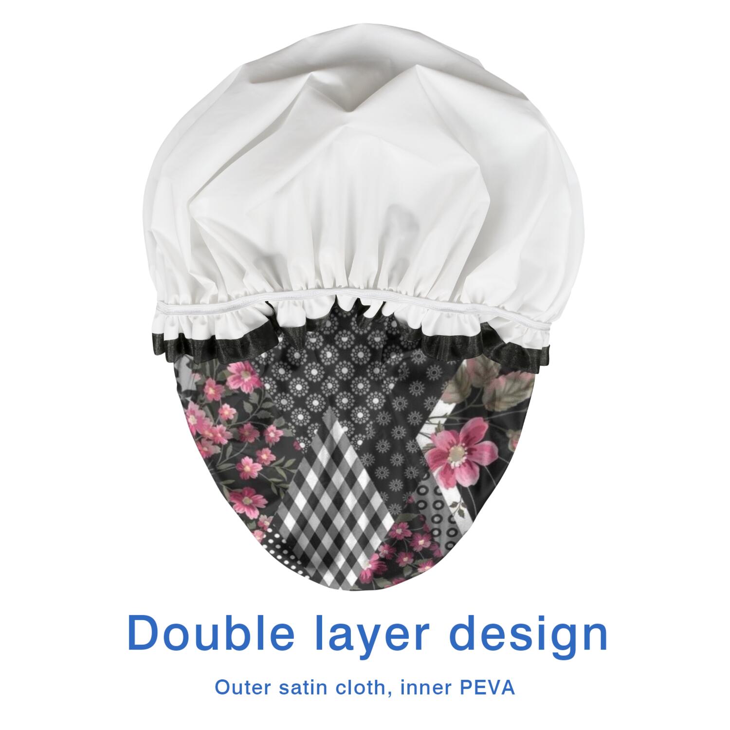 Shower Caps,Pioneer Flower Floral Print Pattern Waterproof Shower Cap for Women 4 Pieces,Double Reusable Hair Cover for Shower PEVA Elastic Stretch Hem