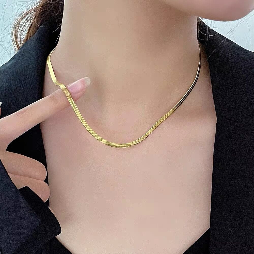 Necklaces for Women, Dainty Gold Herringbone Choker Necklace for
