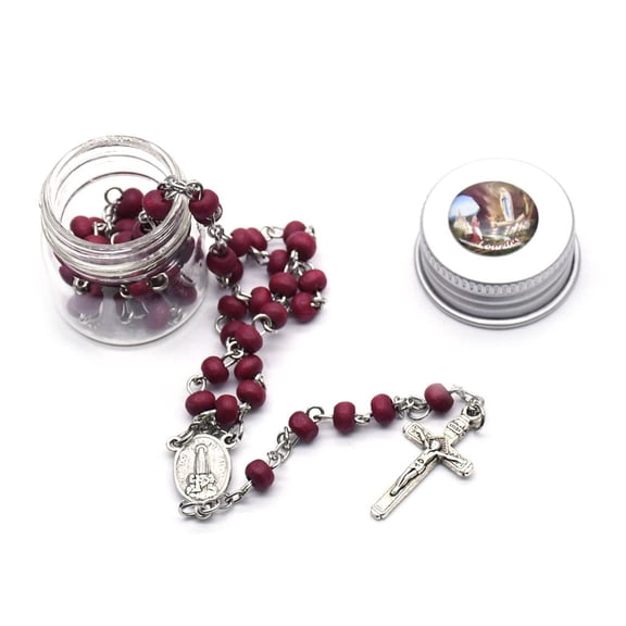 Rose Scent Rosary Crucifix Necklace Set Necklace with Storage Box for Decoration Wooden Rose Spacer Bead Rosary Necklaces