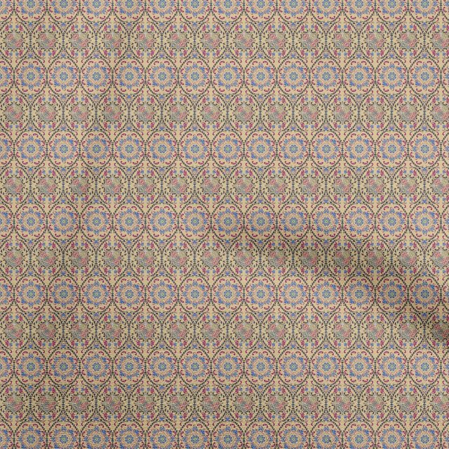 oneOone Polyester Spandex Light Brown Fabric Asian Suzani Sewing Craft Projects Fabric Prints By Yard 56 Inch Wide