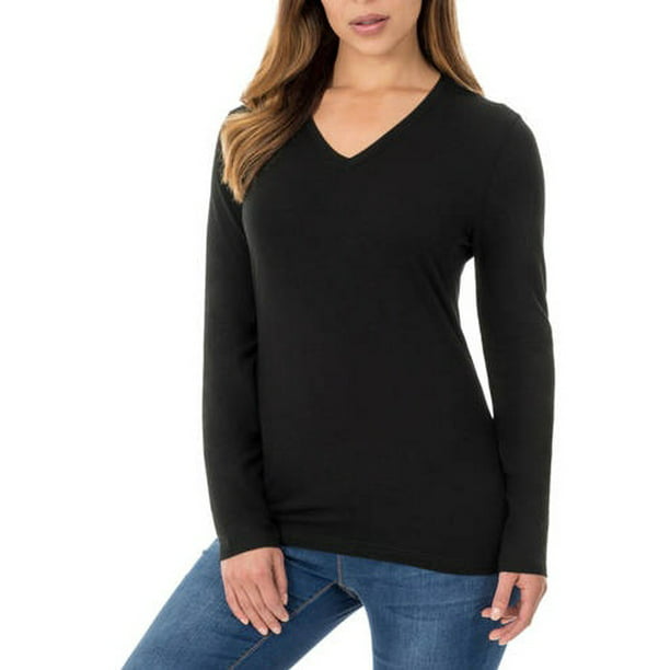 Women's Essential Long Sleeve Vneck T-Shirt - Walmart.com