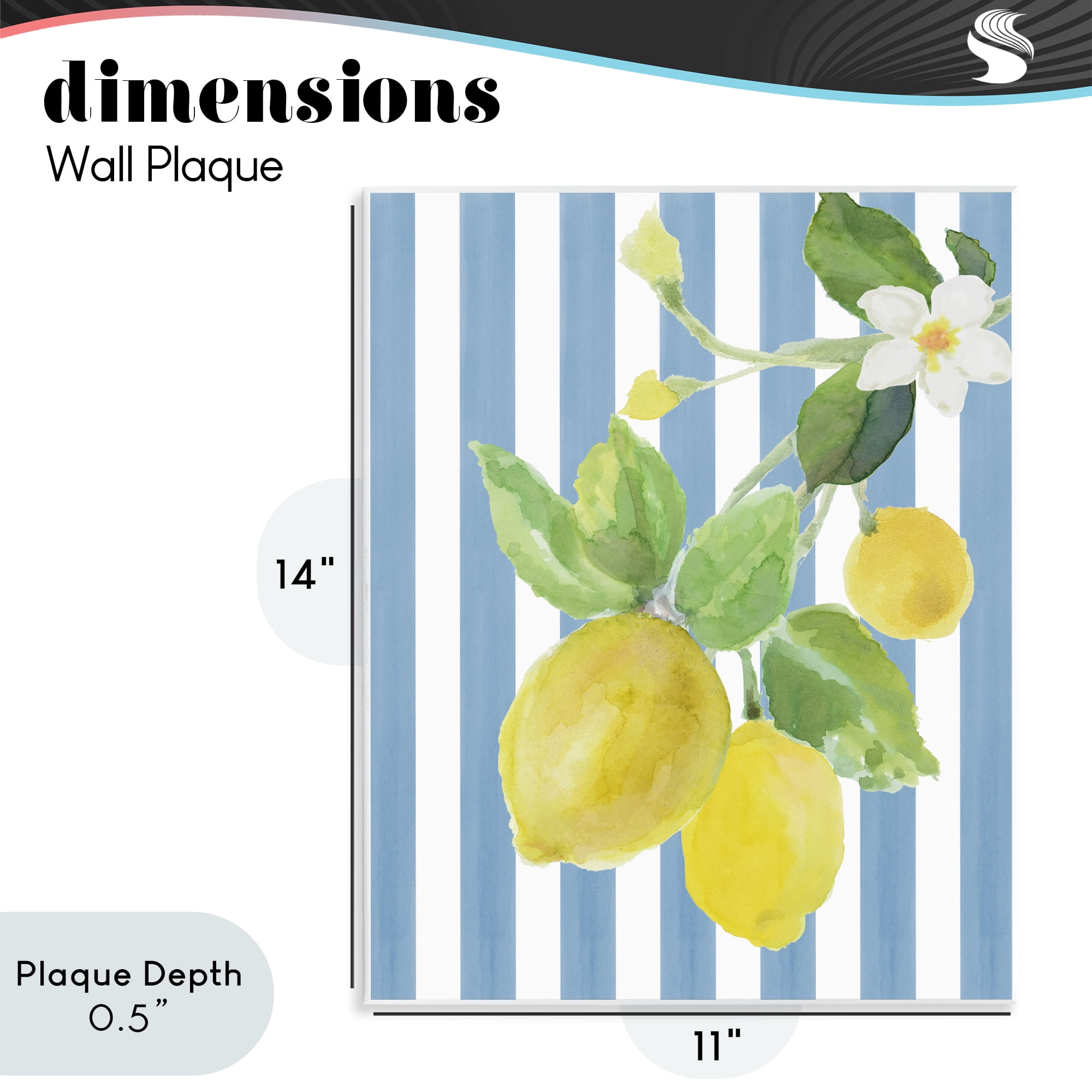 Stupell Industries Lemon Blossom on Blue Stripes Wall Plaque Art, design by Lanie Loreth