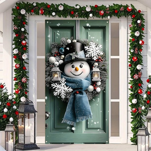 Cortina navideña para puerta de 89 x 180 cm, ideal para decorar puertas y paredes de Navidad, festivales y fiestas.
