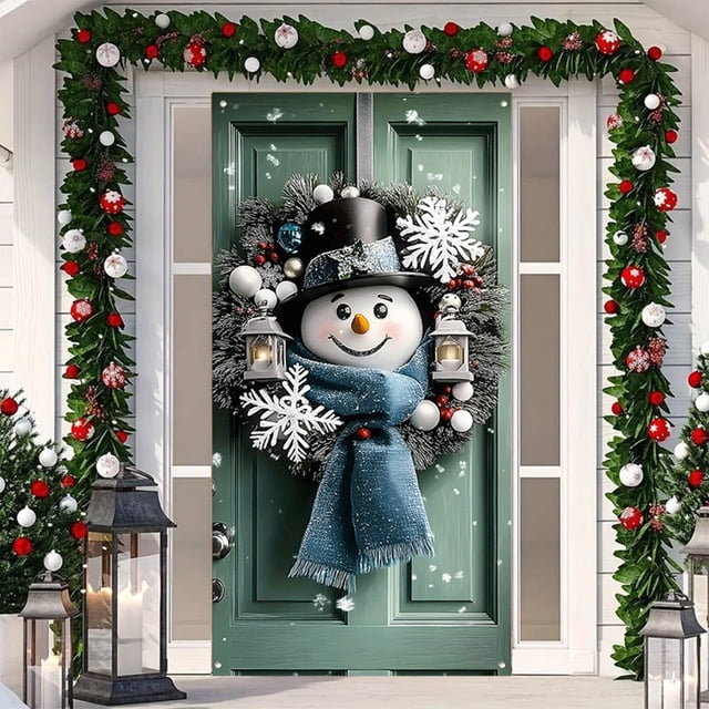 Cortina navideña para puerta de 89 x 180 cm, ideal para decorar puertas y paredes de Navidad, festivales y fiestas.