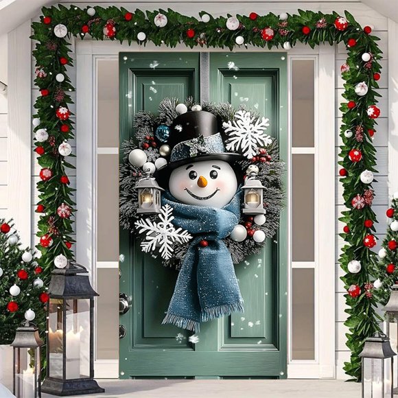 Cortina navideña para puerta de 89 x 180 cm, ideal para decorar puertas y paredes de Navidad, festivales y fiestas.