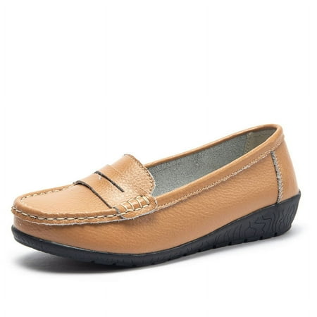 

SHYPM Women s Flat Penny Loafers Leather Shoes Preppy Style Slip On Casual Round Toe Faux Shoes-41
