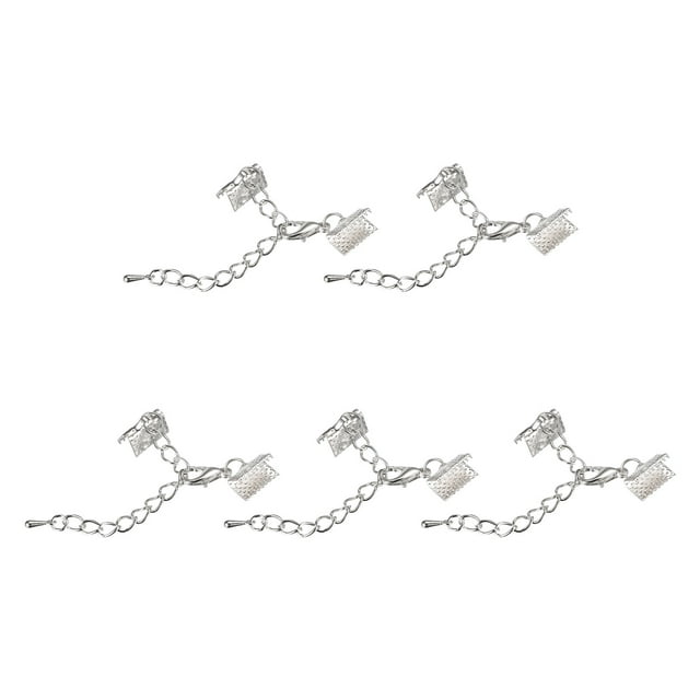 Unique Bargains 20Sets Ribbon Crimp Clamp Ends with Lobster Claw Clasps & Chain 10mm Silver Tone
