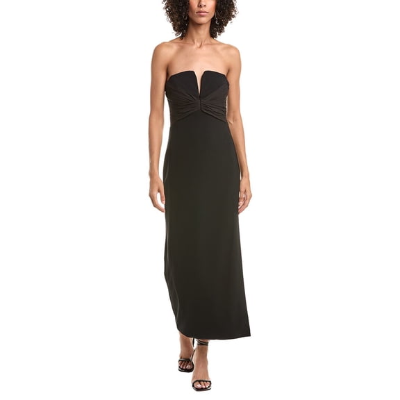 Halston womens  Marguerite Crepe Midi Dress, 2, Black