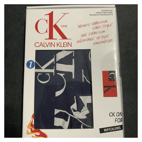 Calvin Klein Men's CK ONE Microfiber Hip Brief Navy with white logos, S