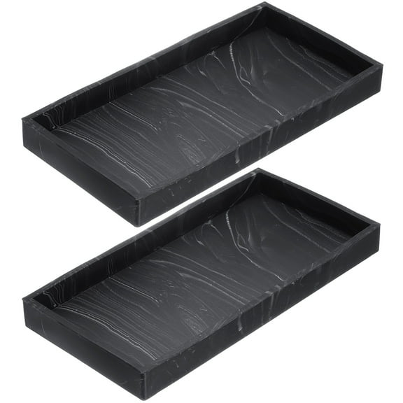 2Pcs Bathroom Vanity Tray, 7.9"x3.9" Silicone Soap Dispenser Trays, Marble Black