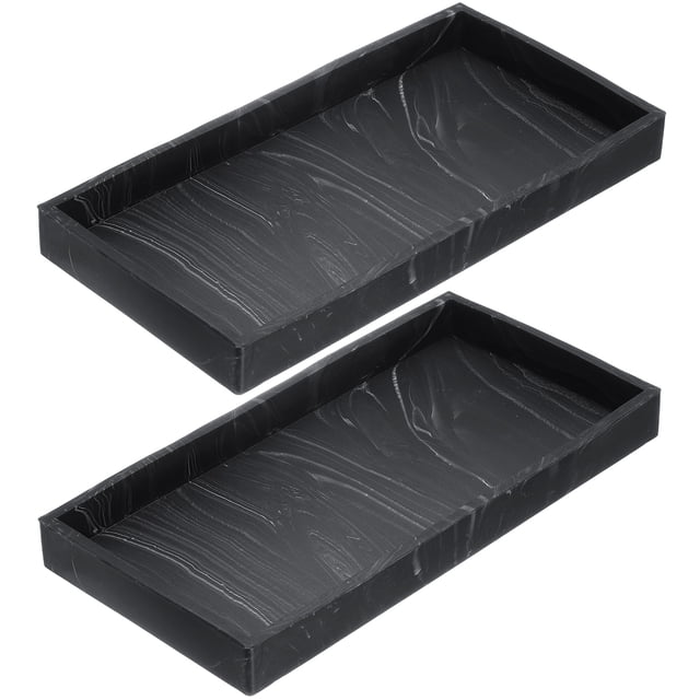 Bandeja de Tocador de 2 Piezas, 7.9"x3.9" Bandejas de Dispensador de Jabón de Silicona, Negro Mármol